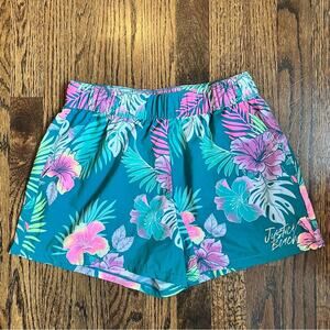 Justice Blue Hawaiian Swim Shorts Floral Vacation Summer Girls Size XL